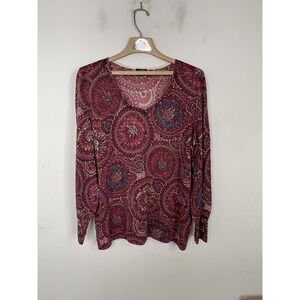 Talbots Plus Womens 1X Merino Wool Paisley Long Sleeve Sweater Top‎